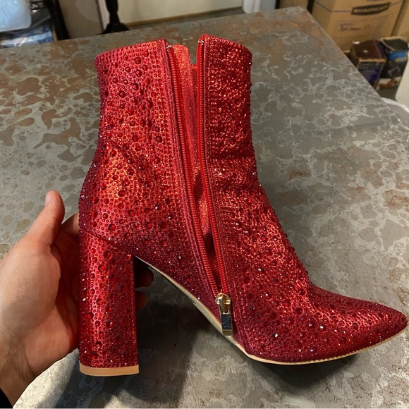 Jess Lea Boots Heel Ankle Woman’s 8 Bedazzled Beaded Studded Zip 4” square - Picture 5 of 15